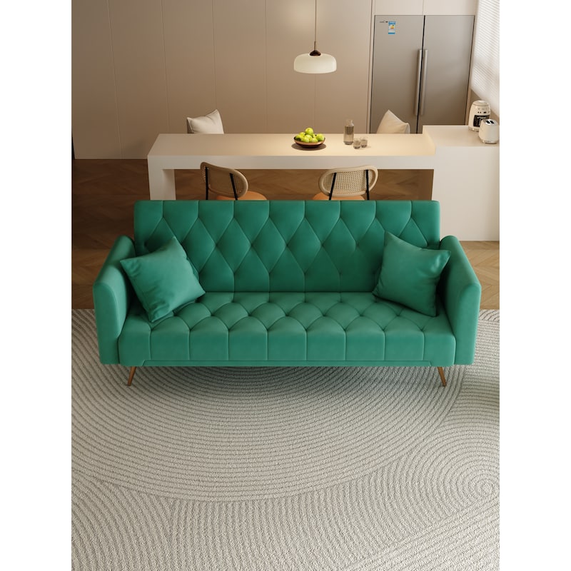 Green Velvet 71" Convertible Double Futon Sofa Bed with Adjustable